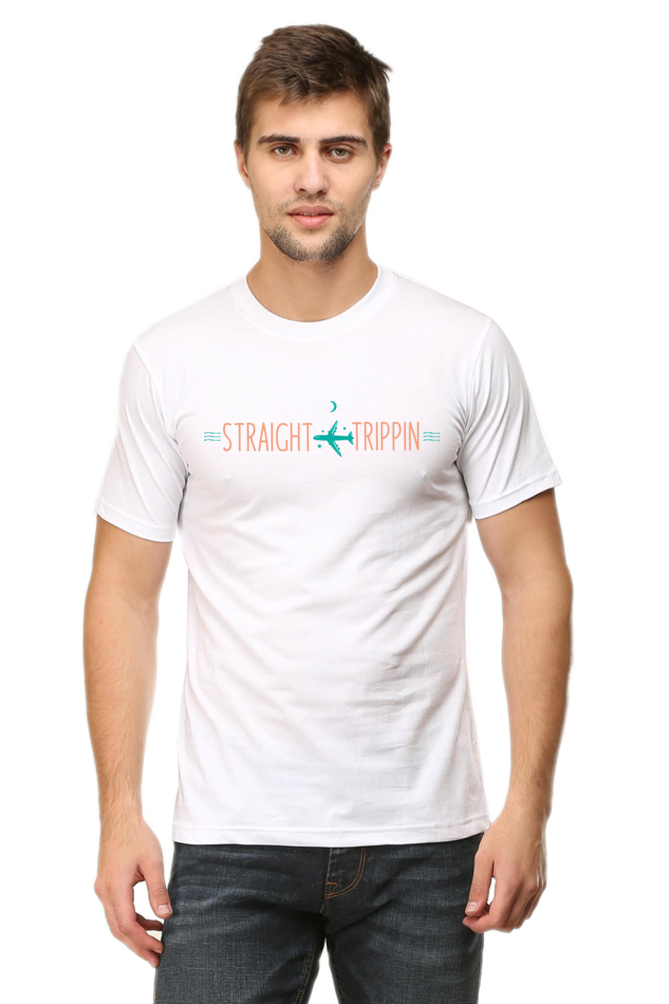 White Straight Tripping Round Neck Tshirt