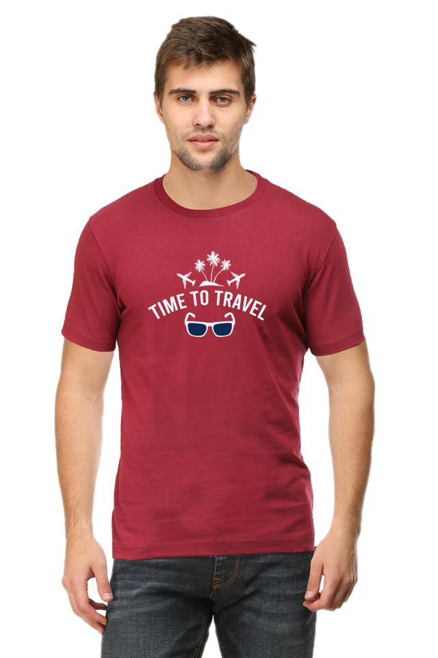 Red Time to Travel Round Neck Tshirt