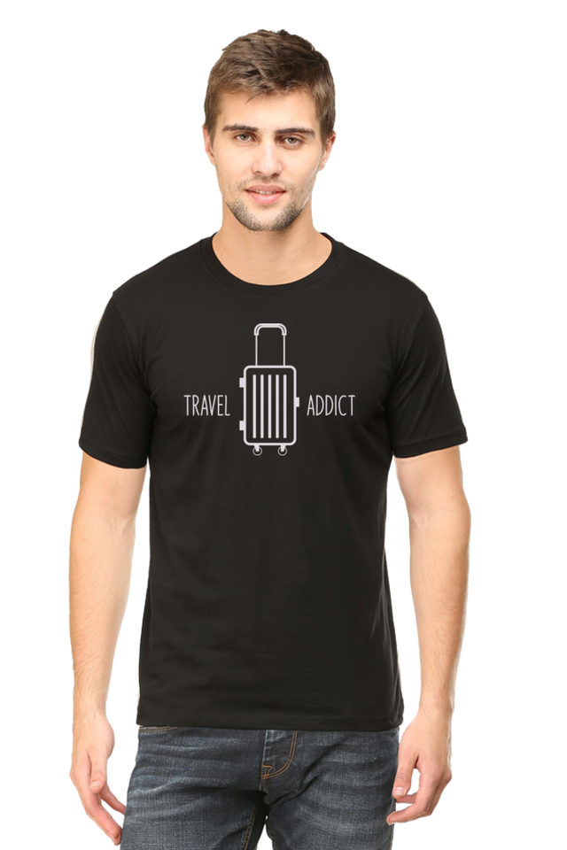 Navy Travel Addict Half Sleeve Tshirt